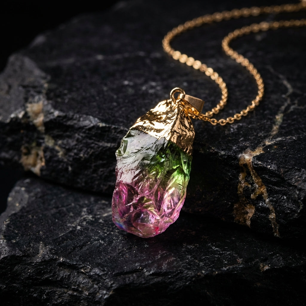 Sacrametal Tourmaline Healing Crystal Pendant: Grounding Fragment, Seven Intentions