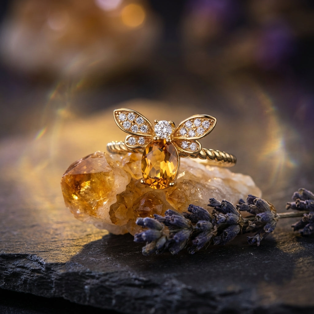 Sacrametal Citrine Bee Ring: Crystal Intention Jewelry