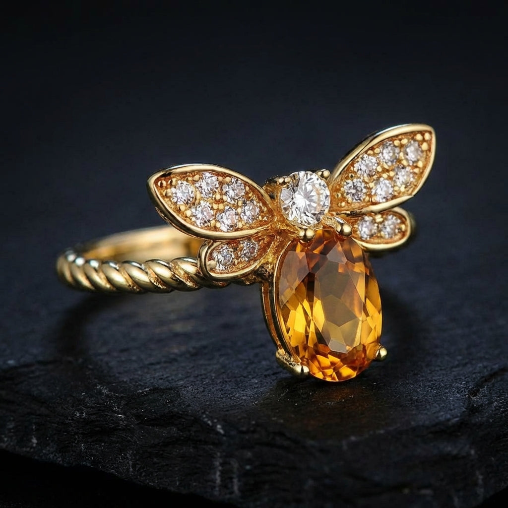 Sacrametal Citrine Bee Ring: Crystal Intention Jewelry