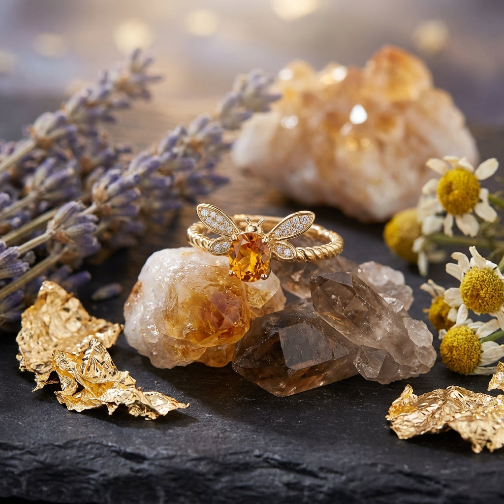 Sacrametal Citrine Bee Ring: Crystal Intention Jewelry