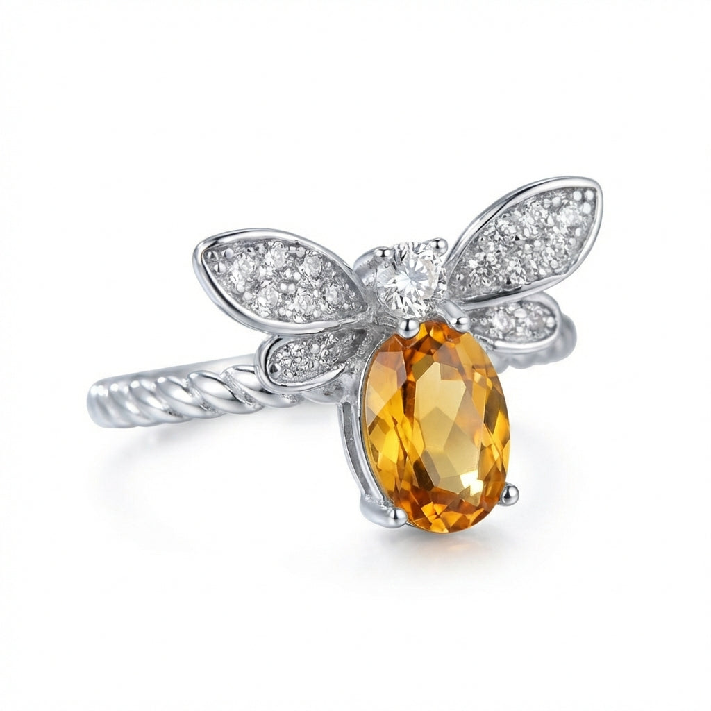 Sacrametal Citrine Bee Ring: Crystal Intention Jewelry