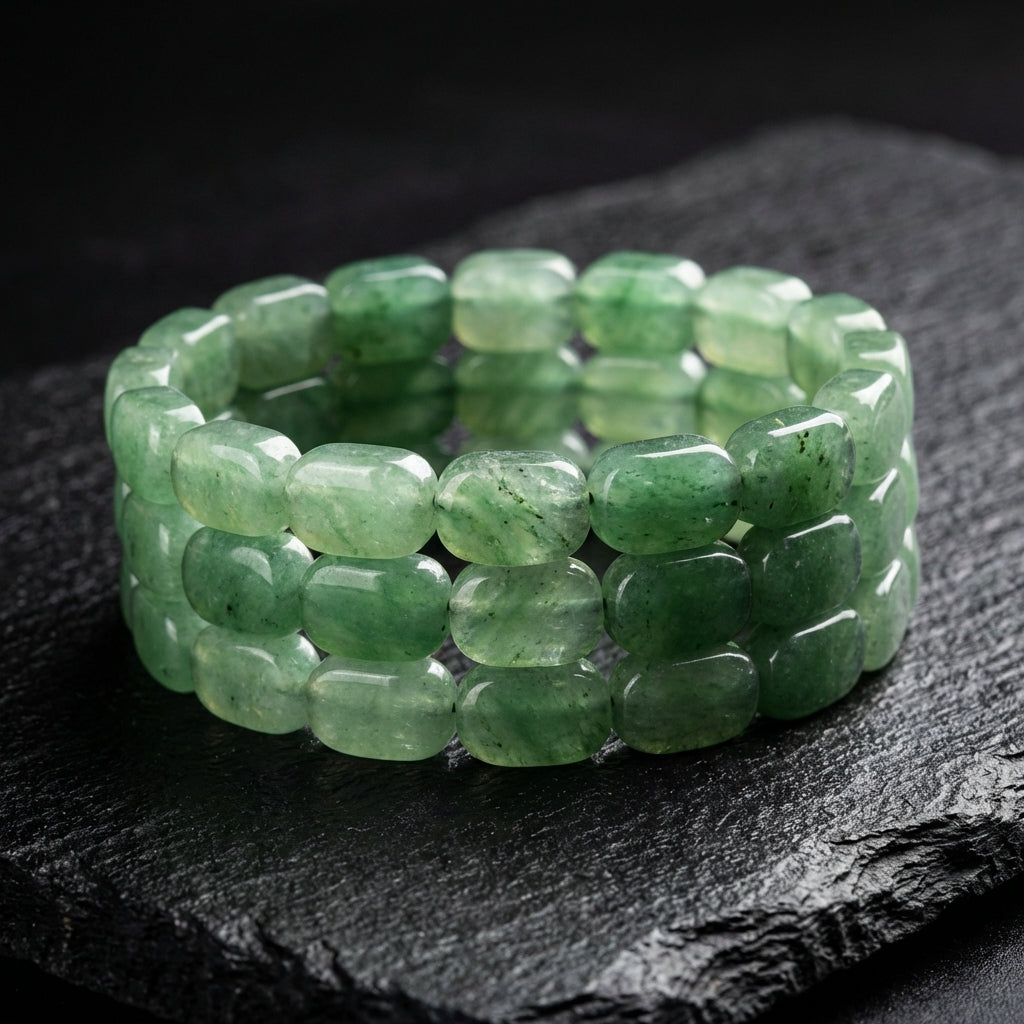 Green Aventurine Healing Crystal Bracelet: Bamboo Cut, Grounding Intention