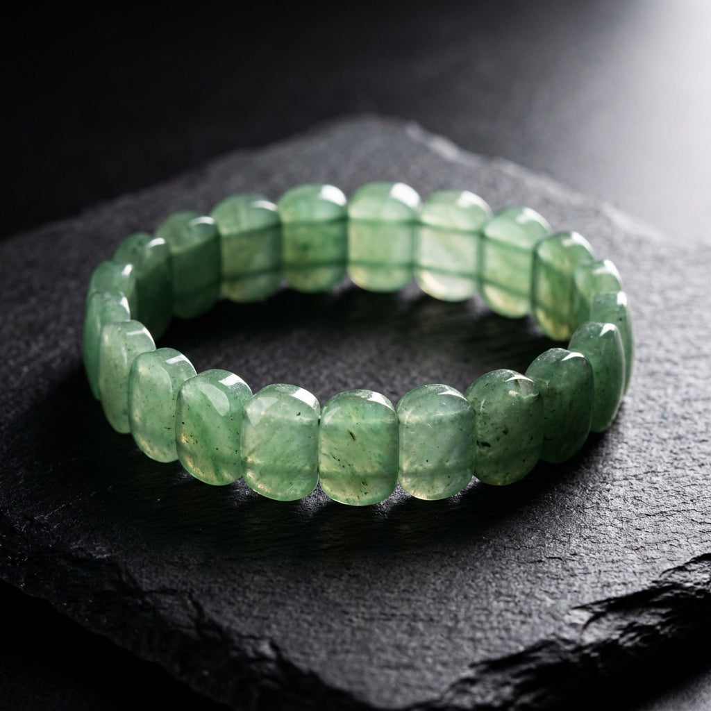 Green Aventurine Healing Crystal Bracelet: Bamboo Cut, Grounding Intention