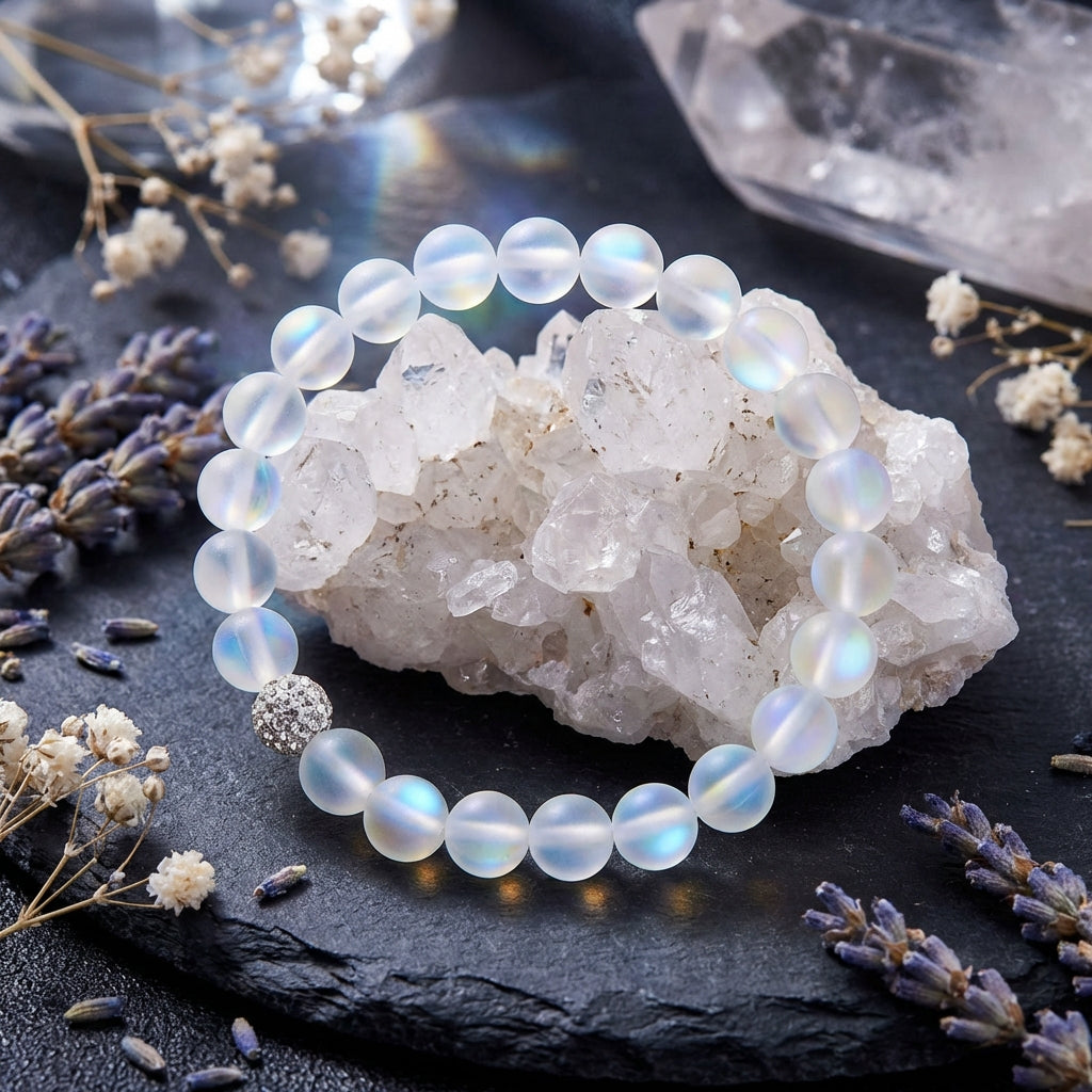 Sacrametal Opalite Beaded Bracelet: Iridescent Spiritual Jewelry, Crystal Healing