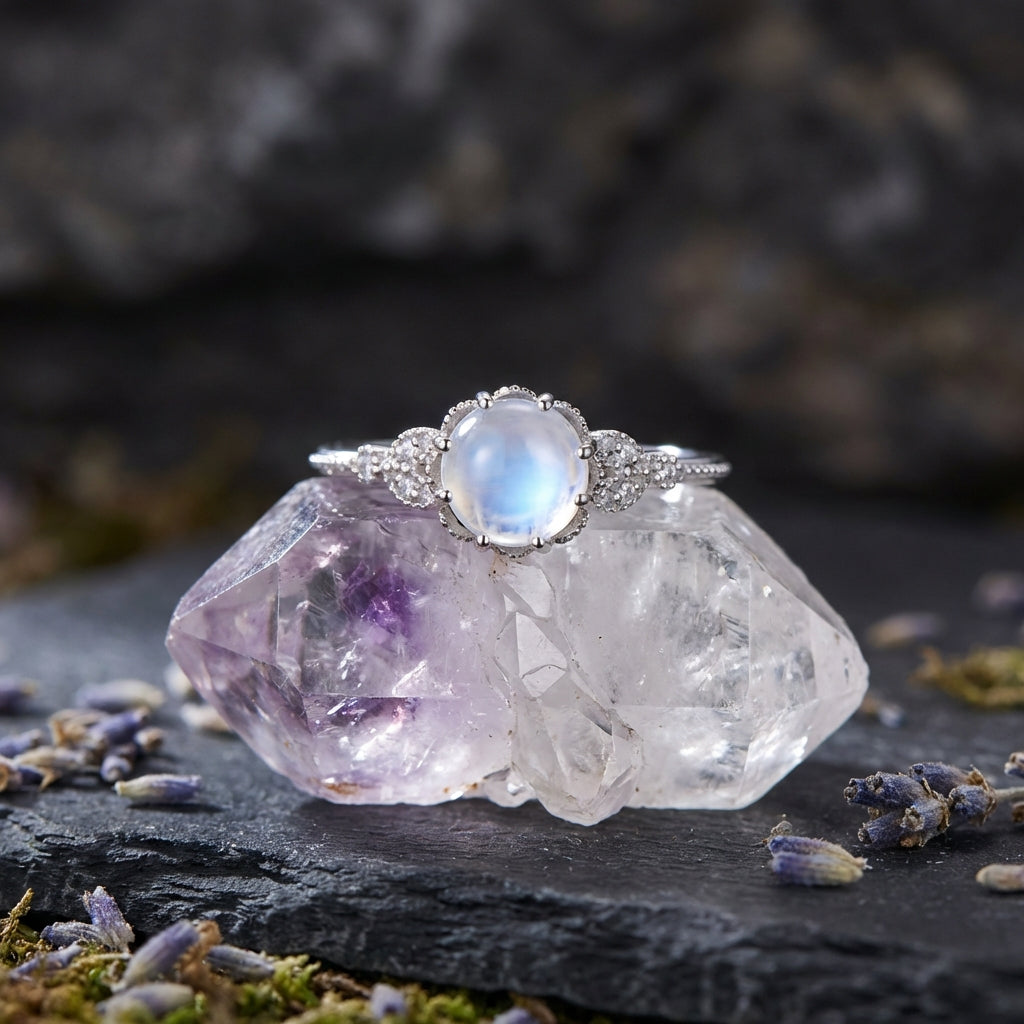 Sacramental Silver Moonstone Ring: A Healing Crystal Ring of Quiet Light