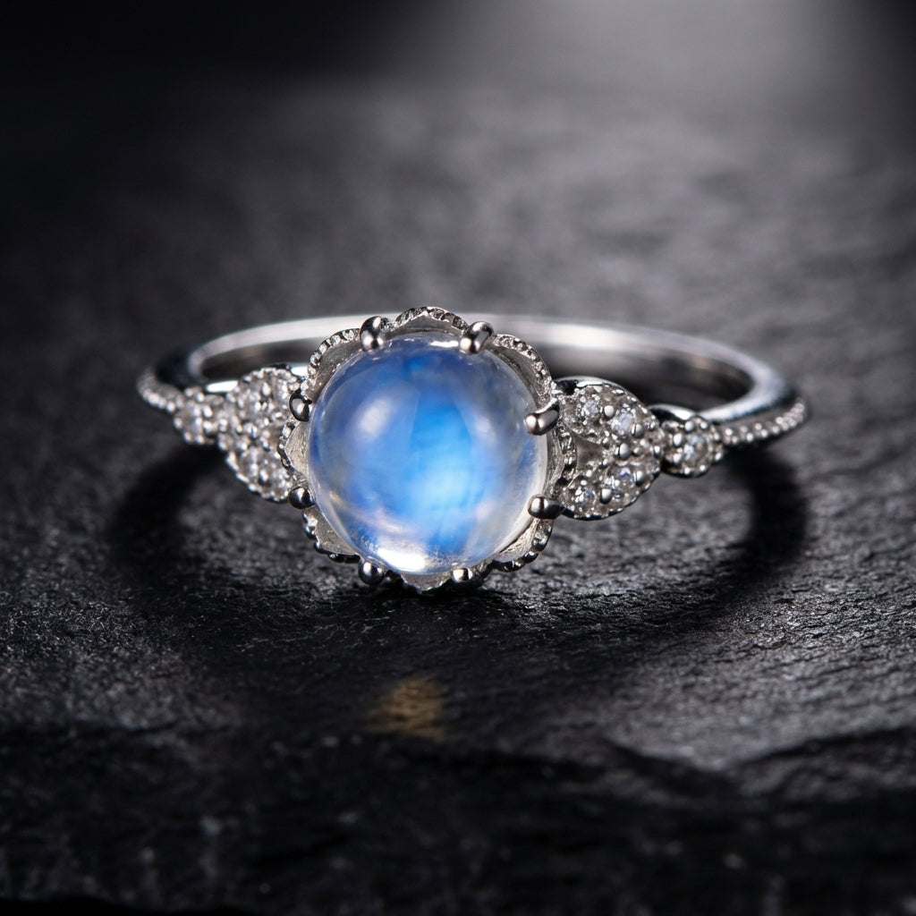 Sacramental Silver Moonstone Ring: A Healing Crystal Ring of Quiet Light