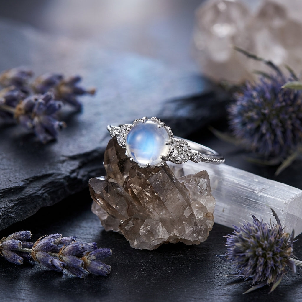 Sacramental Silver Moonstone Ring: A Healing Crystal Ring of Quiet Light