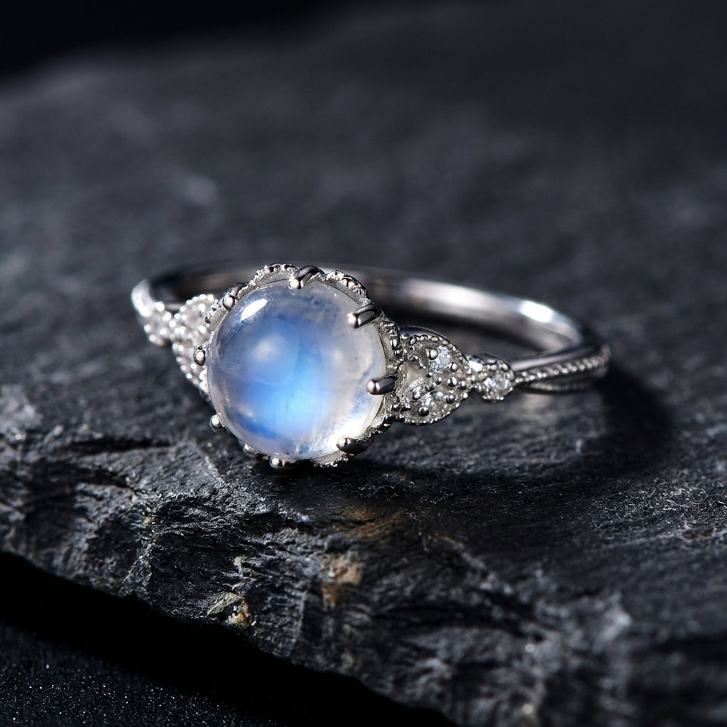 Sacramental Silver Moonstone Ring: A Healing Crystal Ring of Quiet Light