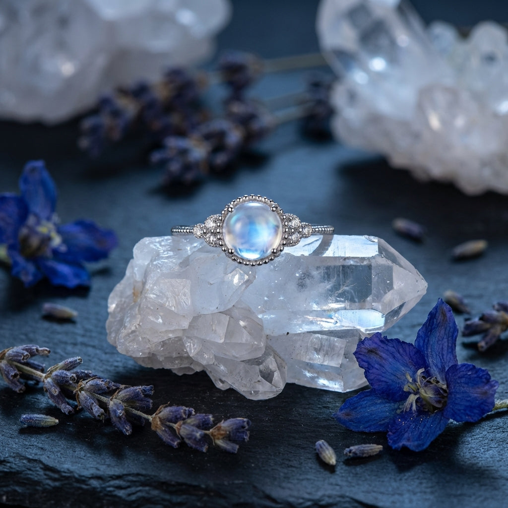 Sacramental Silver Moonstone Ring: A Healing Crystal Ring of Quiet Light