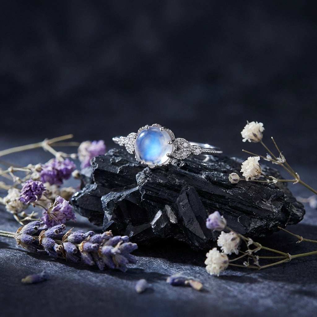 Sacramental Silver Moonstone Ring: A Healing Crystal Ring of Quiet Light