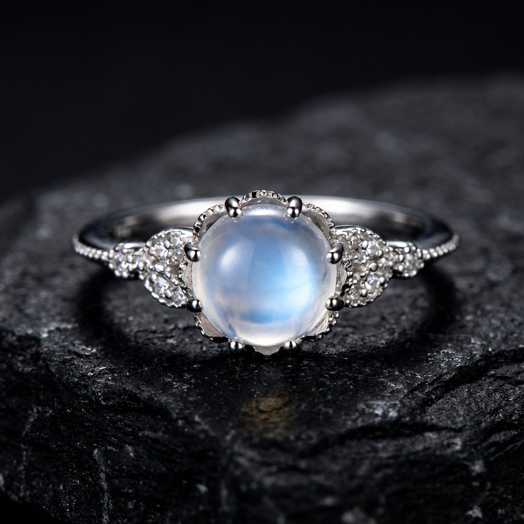 Sacramental Silver Moonstone Ring: A Healing Crystal Ring of Quiet Light
