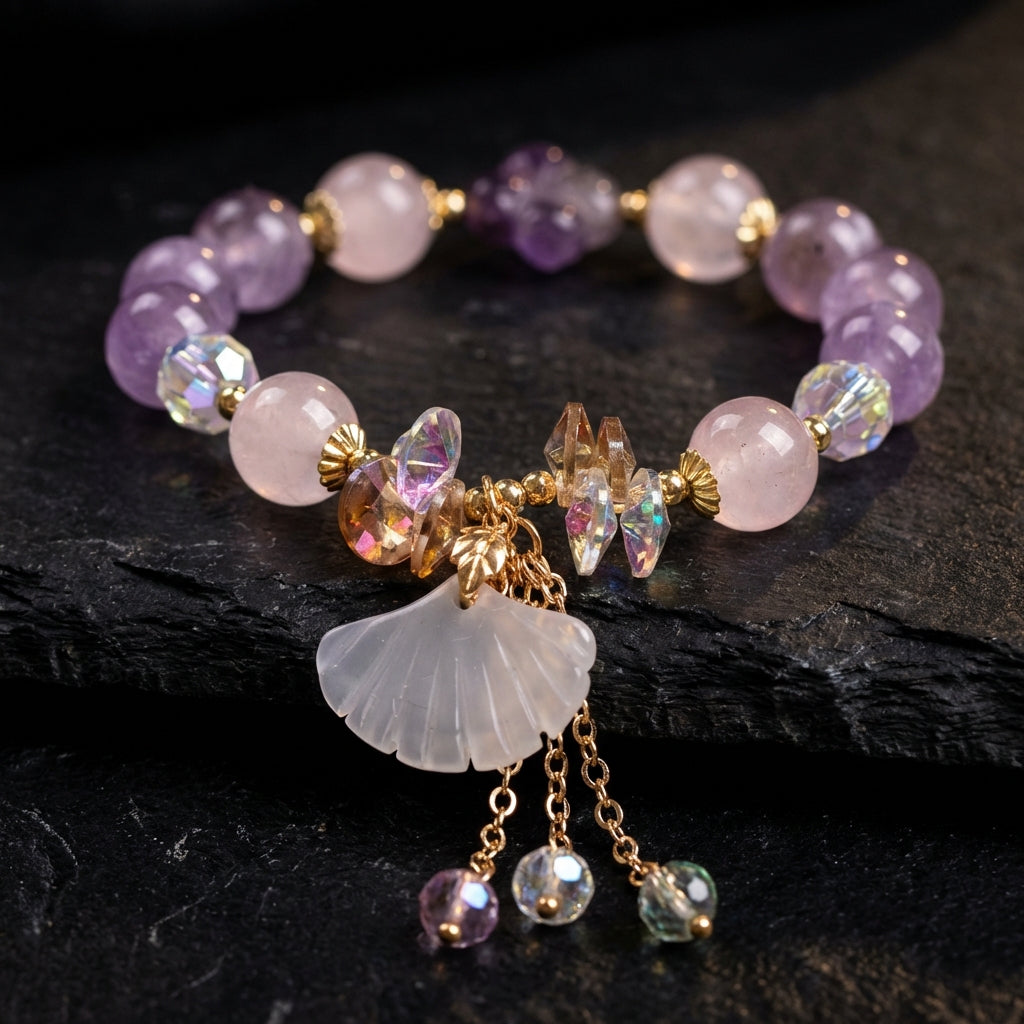 Sacrametal Amethyst & White Jade Healing Crystal Bracelet: Calm & Clarity