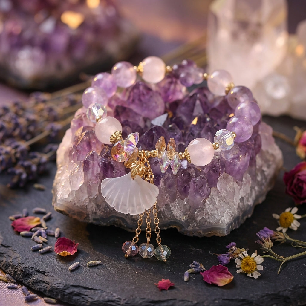 Sacrametal Amethyst & White Jade Healing Crystal Bracelet: Calm & Clarity