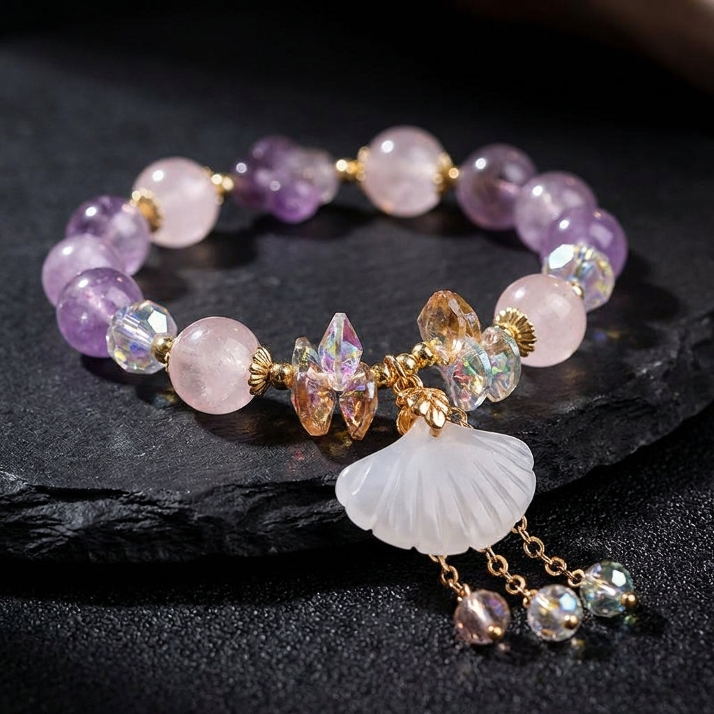 Sacrametal Amethyst & White Jade Healing Crystal Bracelet: Calm & Clarity