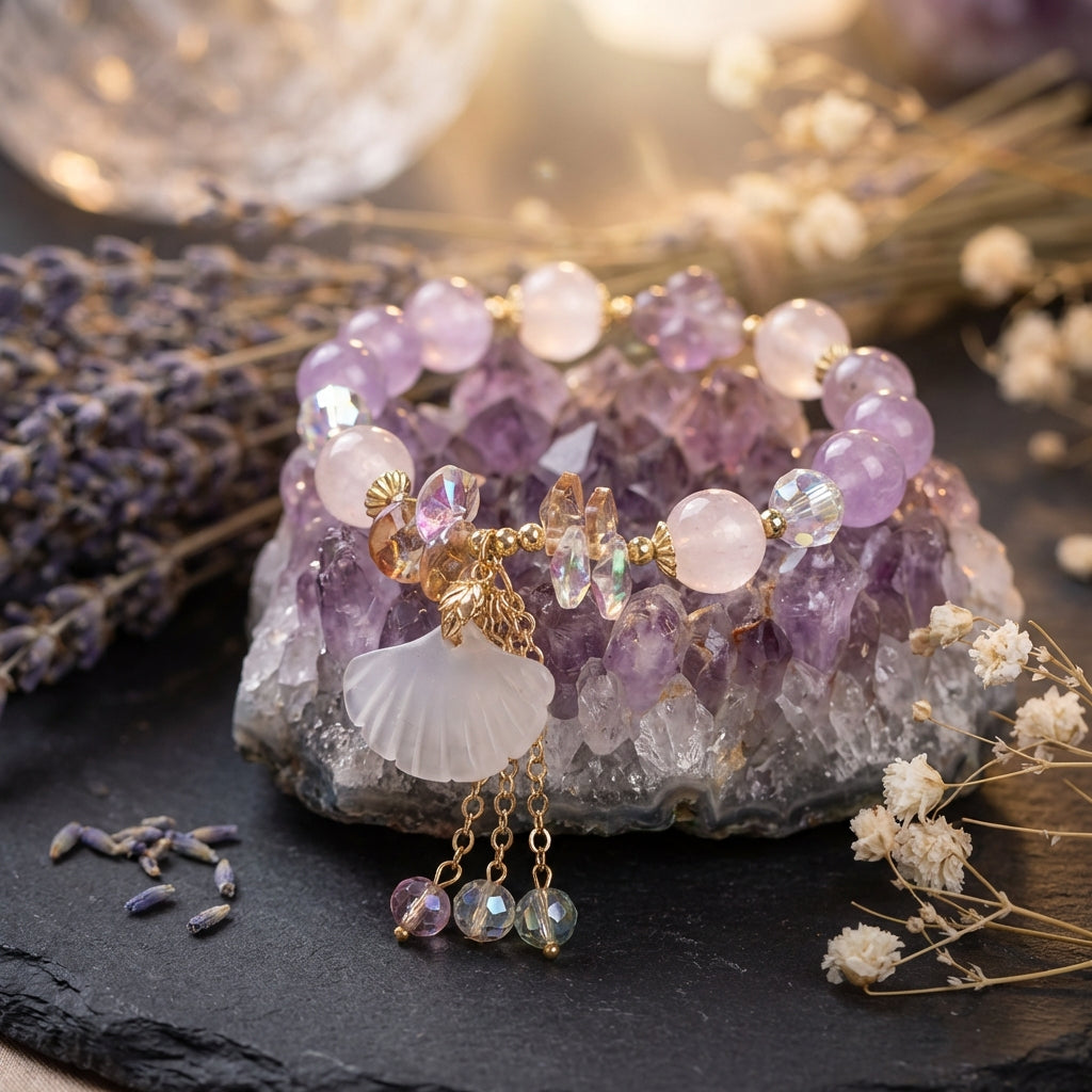 Sacrametal Amethyst & White Jade Healing Crystal Bracelet: Calm & Clarity