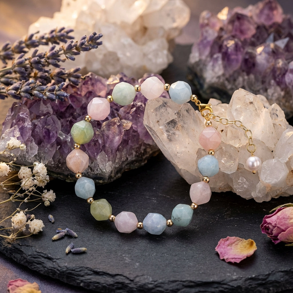 Sacrametal Morganite & Aquamarine Bracelet: A Beaded Healing Crystal