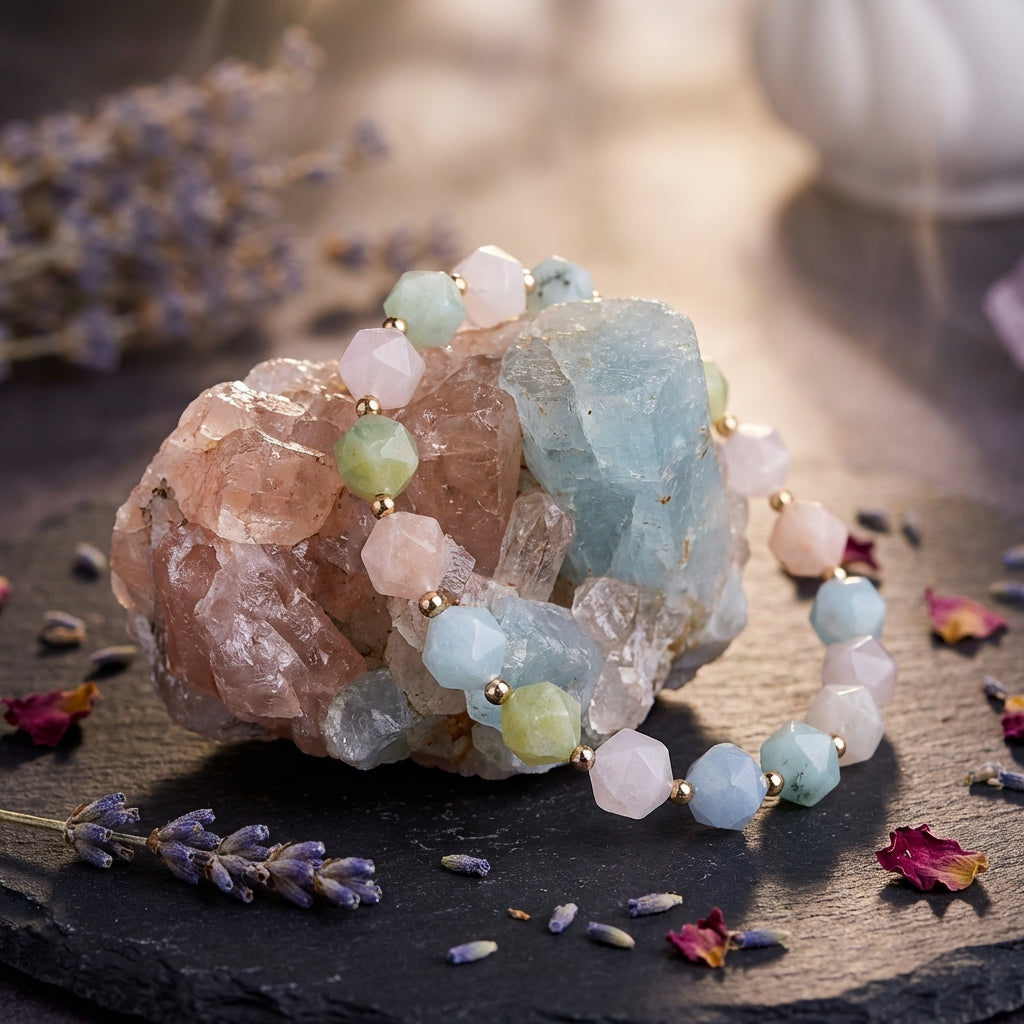 Sacrametal Morganite & Aquamarine Bracelet: A Beaded Healing Crystal
