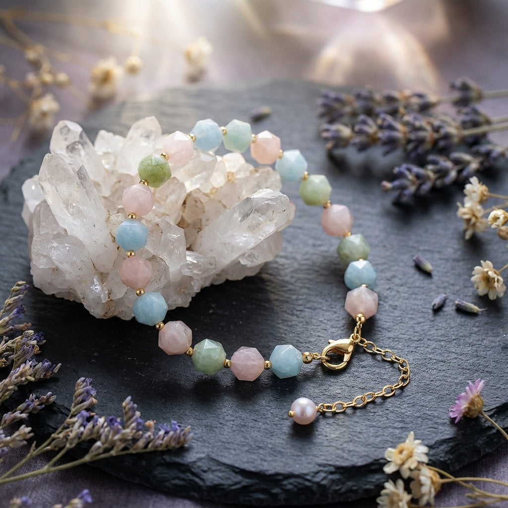 Sacrametal Morganite & Aquamarine Bracelet: A Beaded Healing Crystal