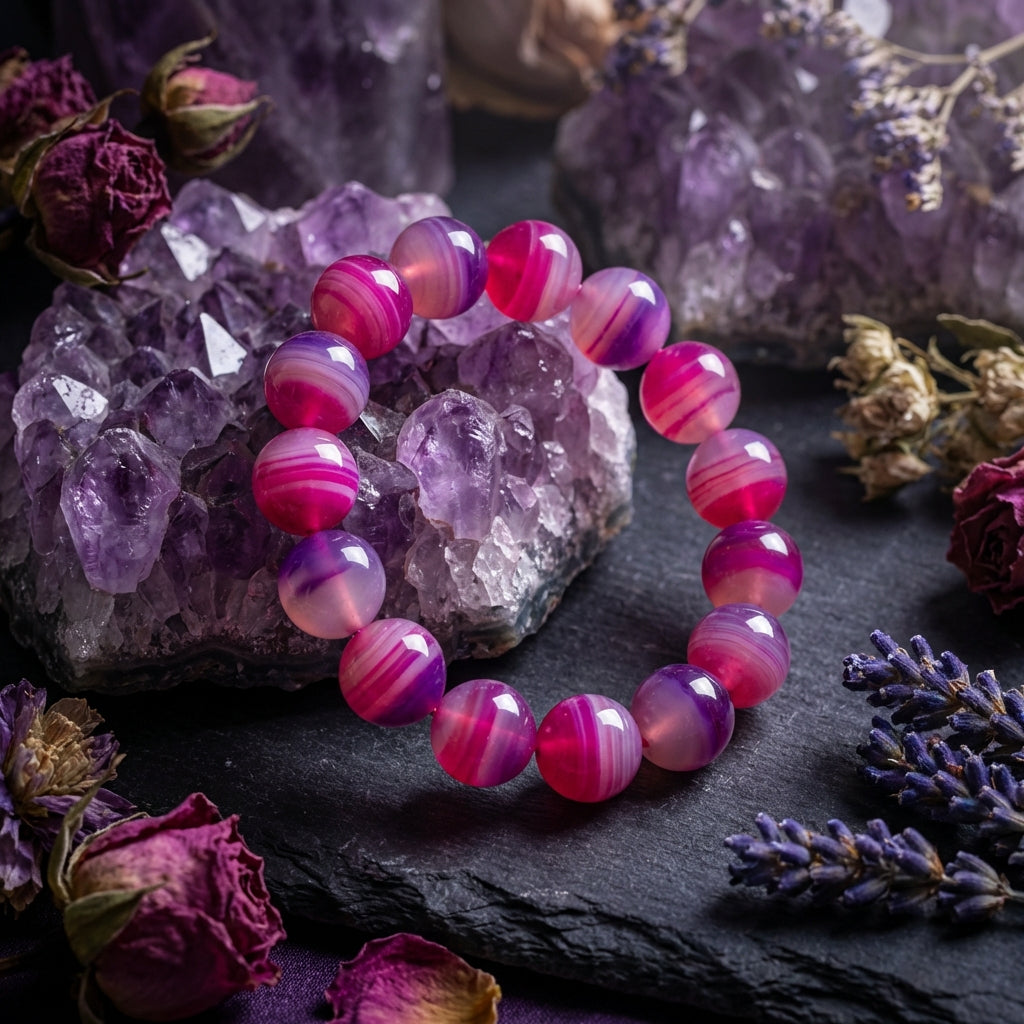 Sacrametal Carnelian Agate Bead Bracelet: Grounding Energy