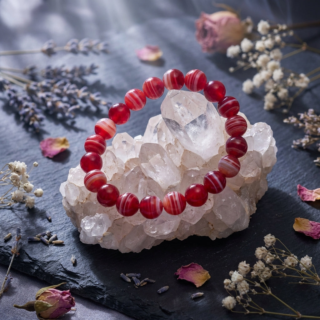 Sacrametal Carnelian Agate Bead Bracelet: Grounding Energy