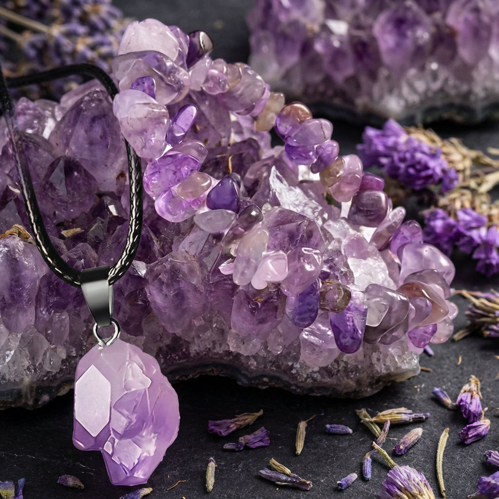 Amethyst Rough Stone Healing Crystal Necklace & Bracelet