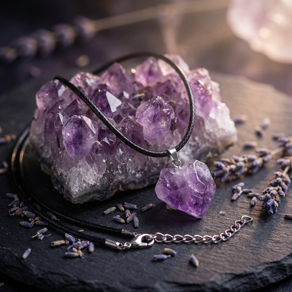 Amethyst Rough Stone Healing Crystal Necklace & Bracelet