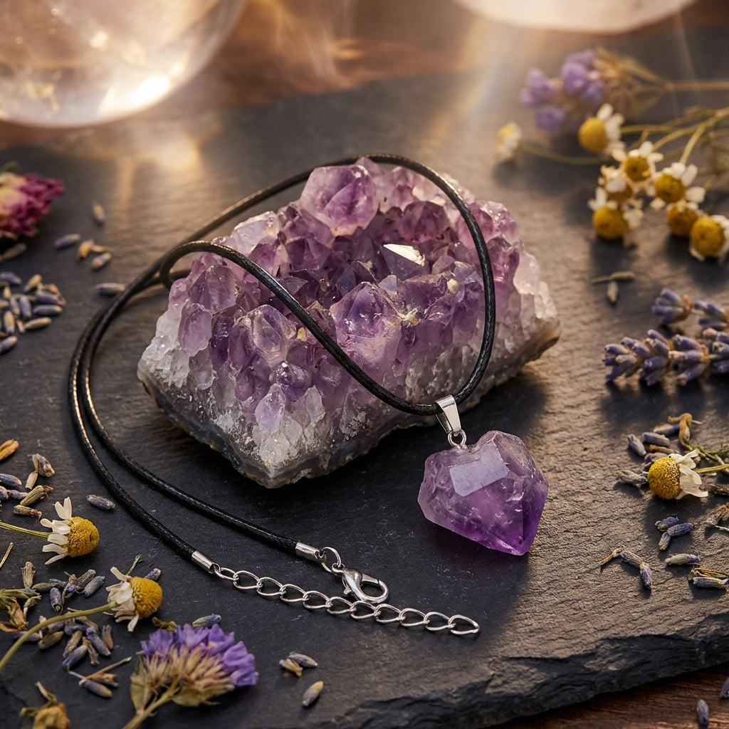 Amethyst Rough Stone Healing Crystal Necklace & Bracelet