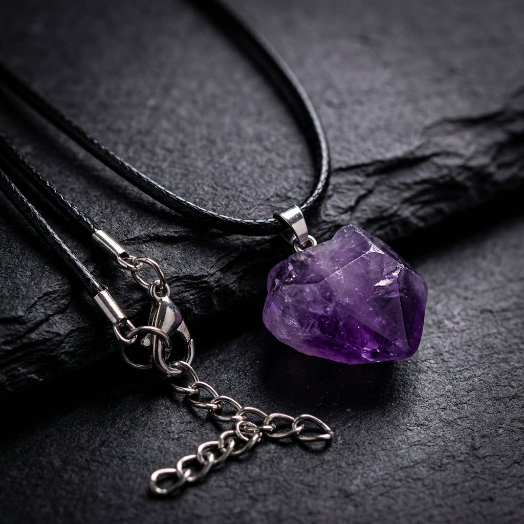 Amethyst Rough Stone Healing Crystal Necklace & Bracelet