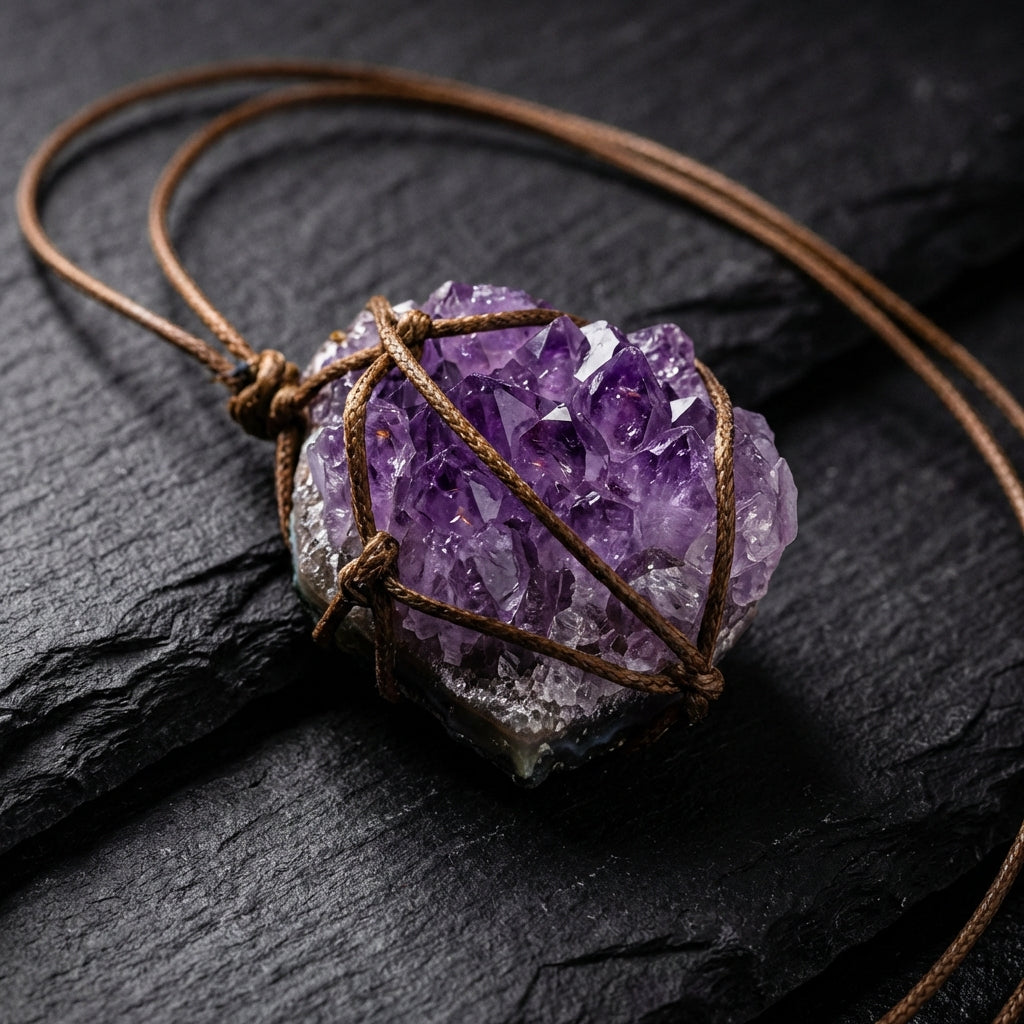 Sacrametal Amethyst Rough Cluster Healing Crystal Pendant: Grounding & Calm