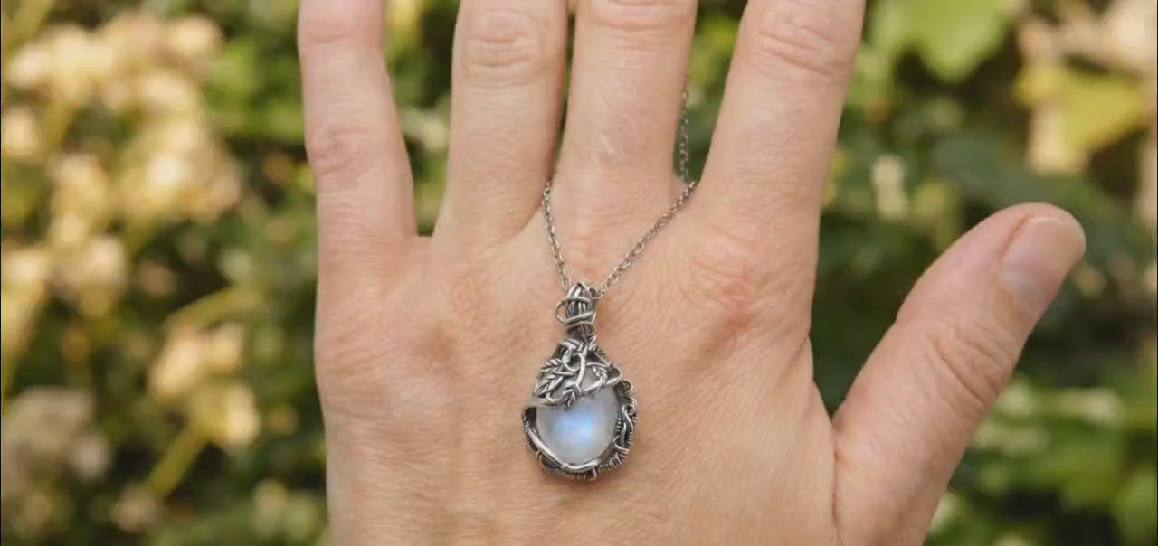 Sacrametal Moonstone Necklace: Wire Wrapped Crystal Jewelry, Healing Intention