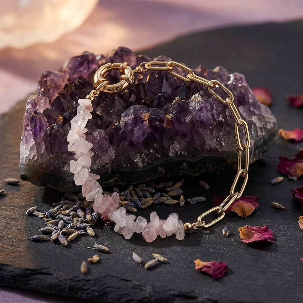Sacrametal Rose Quartz & Amethyst Healing Crystal Chain Bracelet