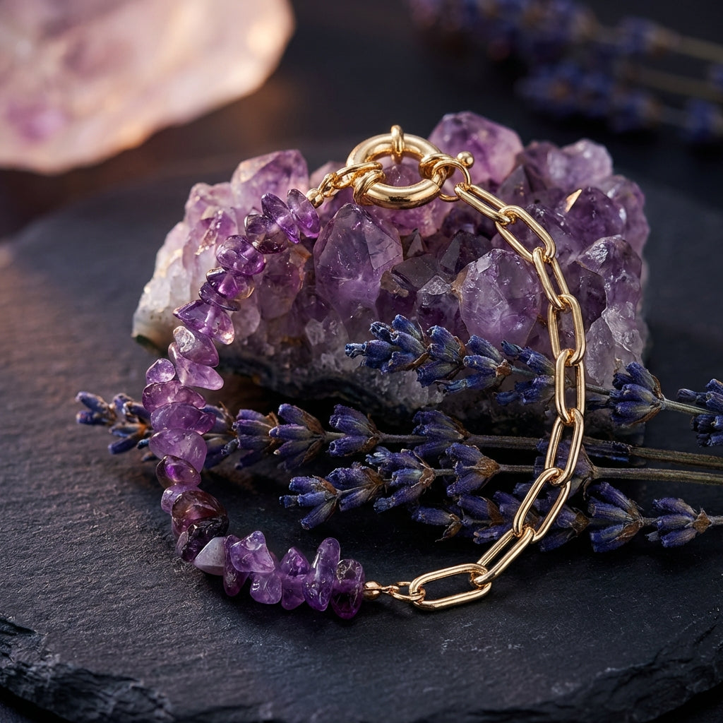 Sacrametal Rose Quartz & Amethyst Healing Crystal Chain Bracelet