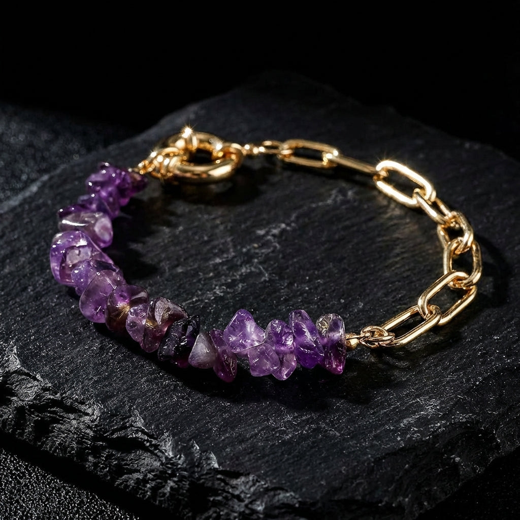 Sacrametal Rose Quartz & Amethyst Healing Crystal Chain Bracelet