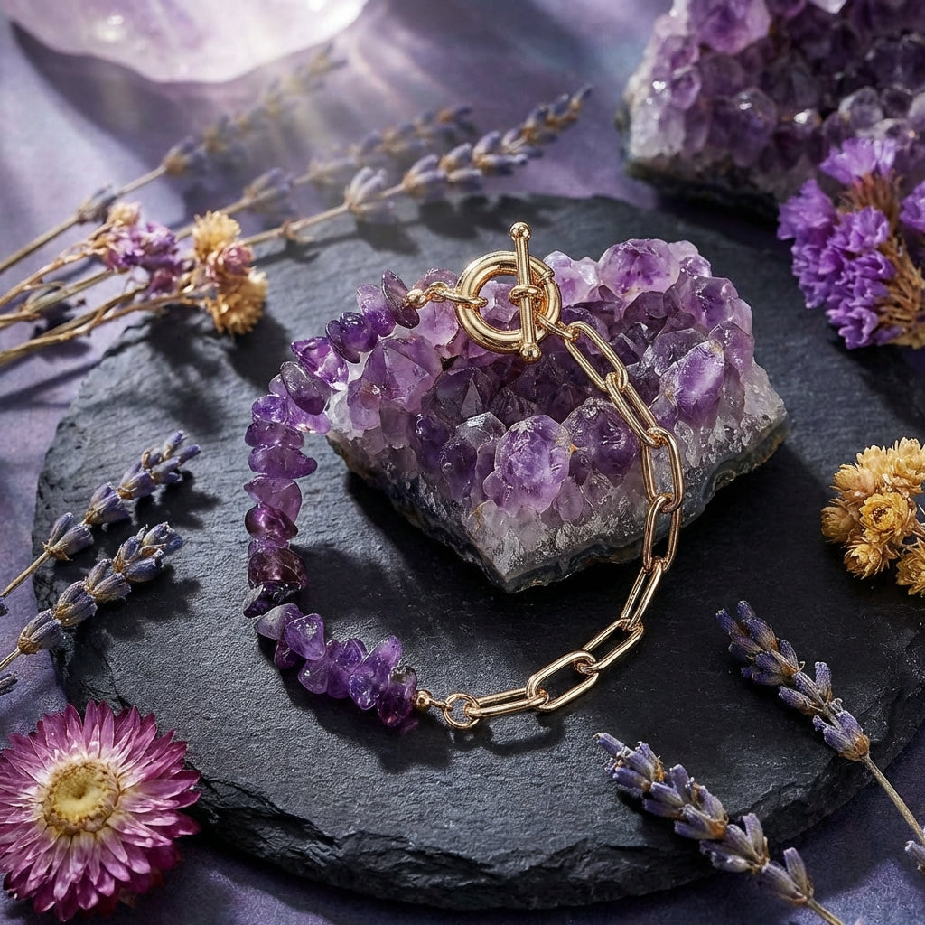 Sacrametal Rose Quartz & Amethyst Healing Crystal Chain Bracelet