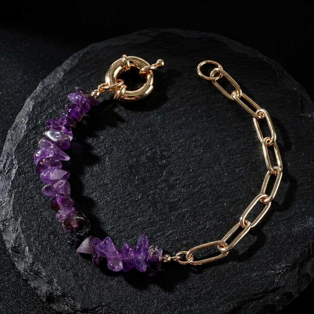 Sacrametal Rose Quartz & Amethyst Healing Crystal Chain Bracelet