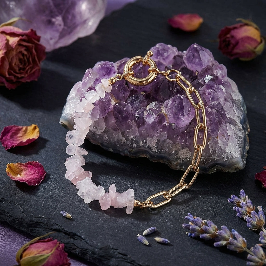 Sacrametal Rose Quartz & Amethyst Healing Crystal Chain Bracelet
