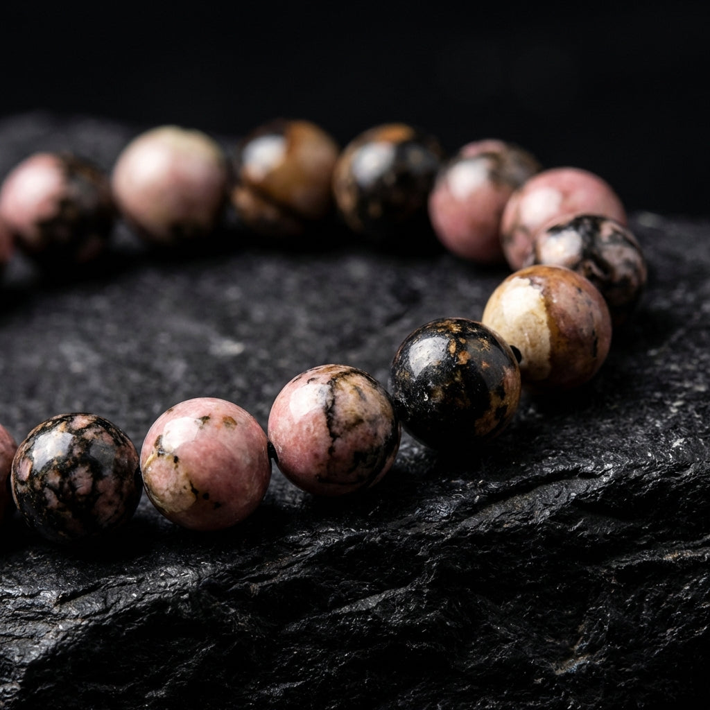 Rhodonite Healing Crystal Bracelet: Grounding Intention, Artisan-Threaded