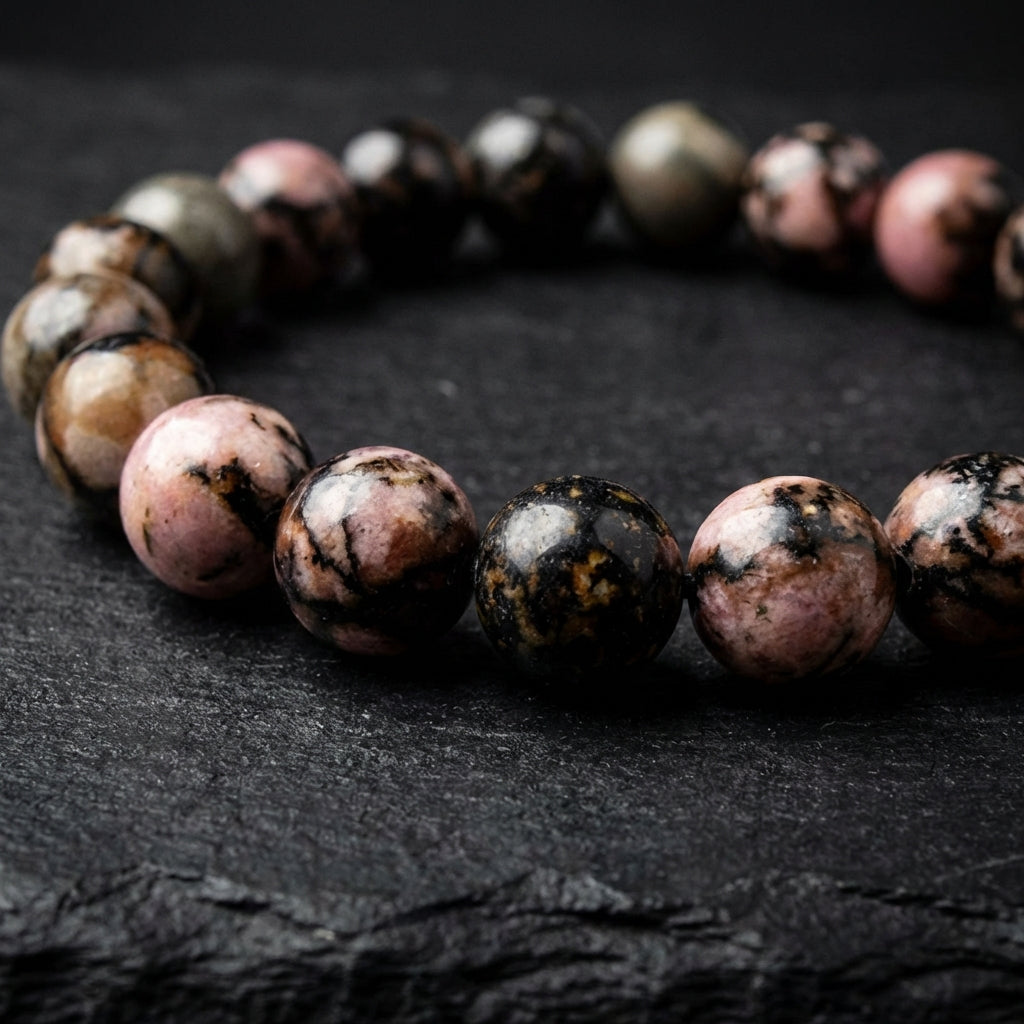 Rhodonite Healing Crystal Bracelet: Grounding Intention, Artisan-Threaded