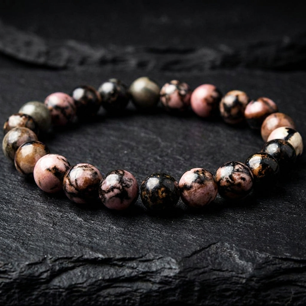 Rhodonite Healing Crystal Bracelet: Grounding Intention, Artisan-Threaded