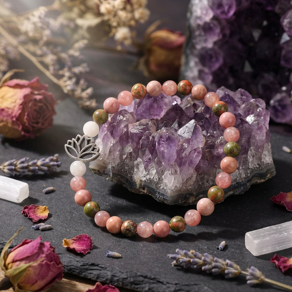 Rhodonite Healing Crystal Bracelet | Grounding & Self Love