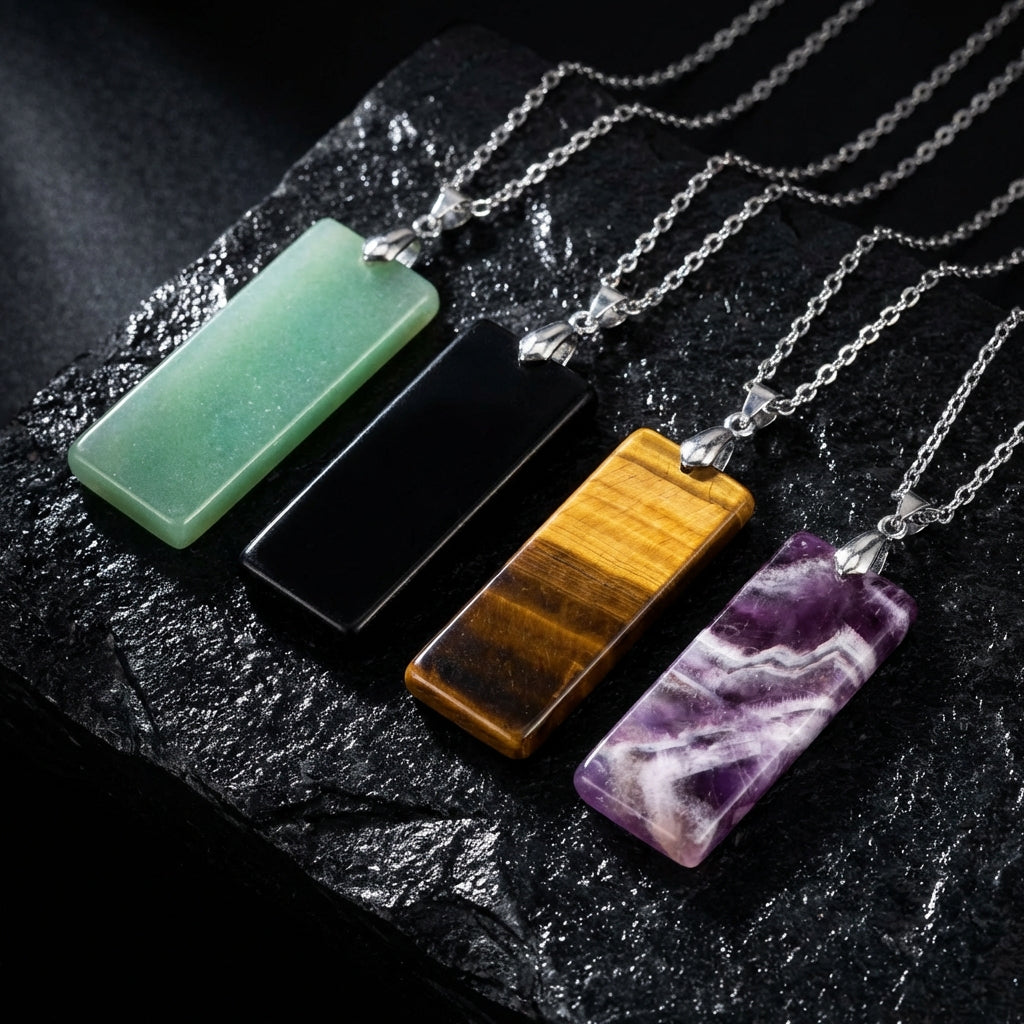Simple Natural Stone Amethyst Rectangle Pendant Necklace