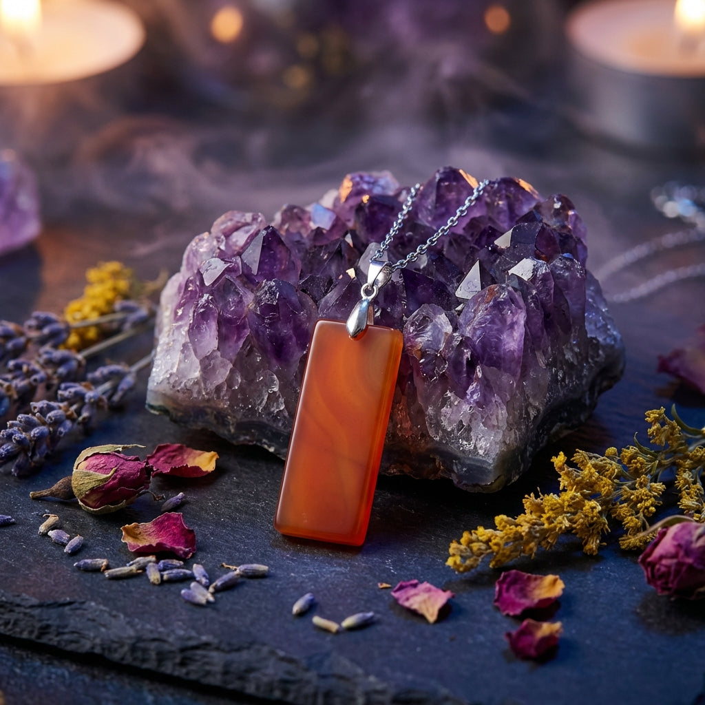 Simple Natural Stone Amethyst Rectangle Pendant Necklace