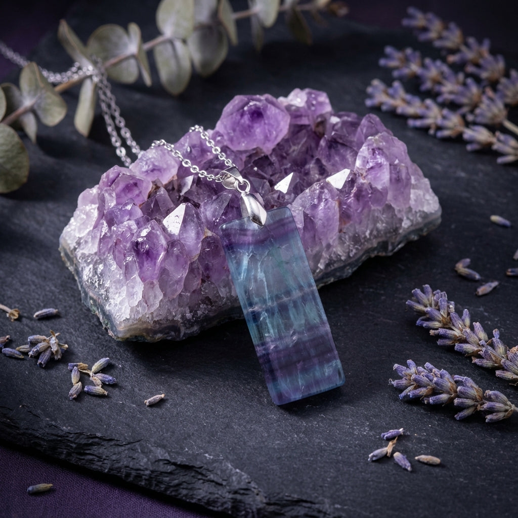 Simple Natural Stone Amethyst Rectangle Pendant Necklace