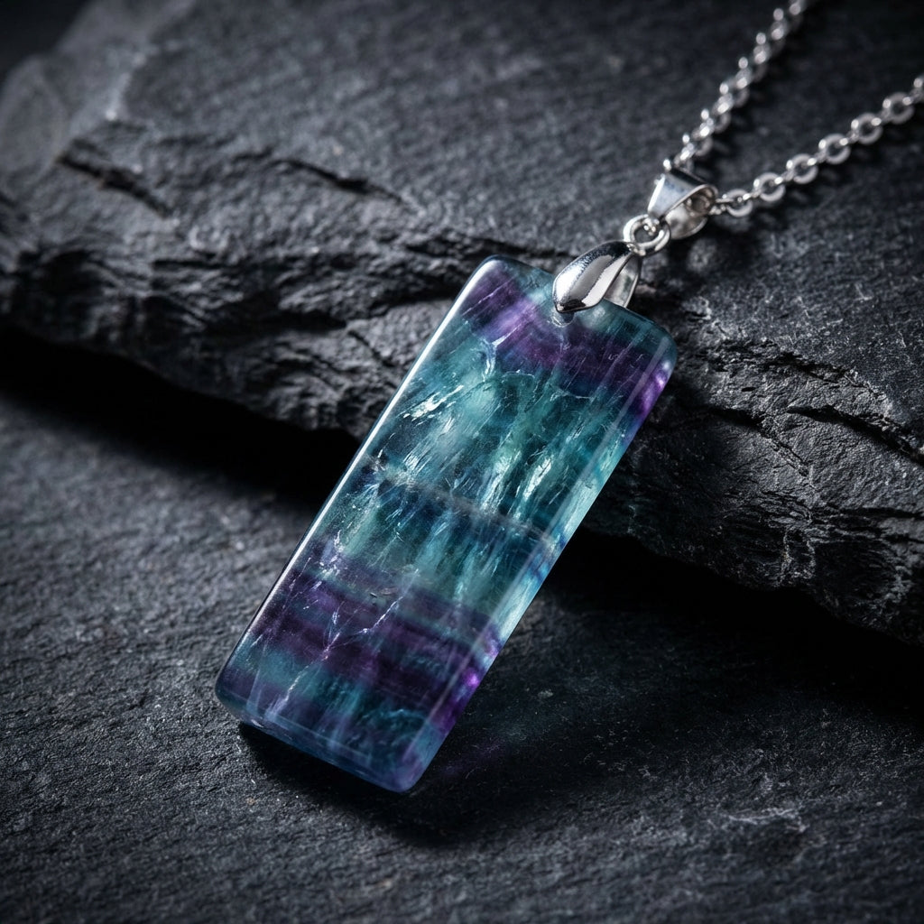 Simple Natural Stone Amethyst Rectangle Pendant Necklace