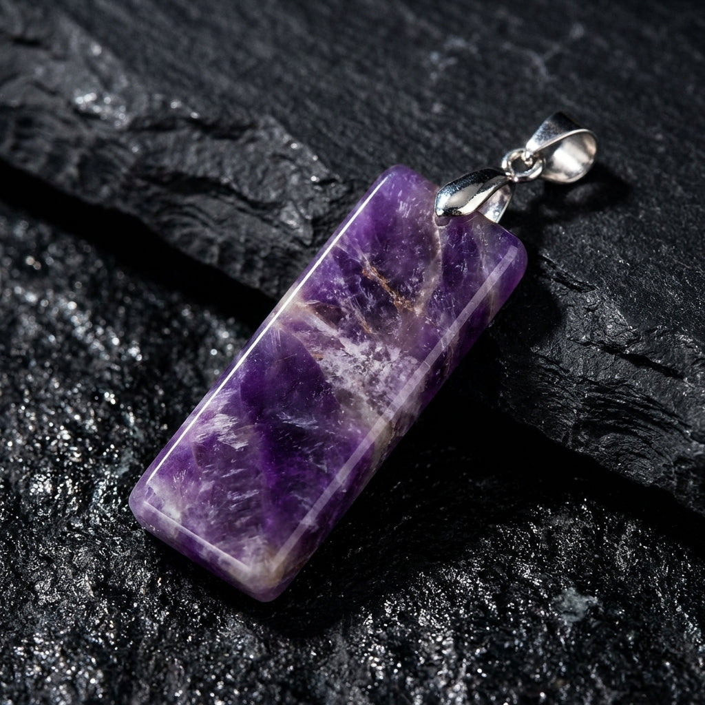 Simple Natural Stone Amethyst Rectangle Pendant Necklace