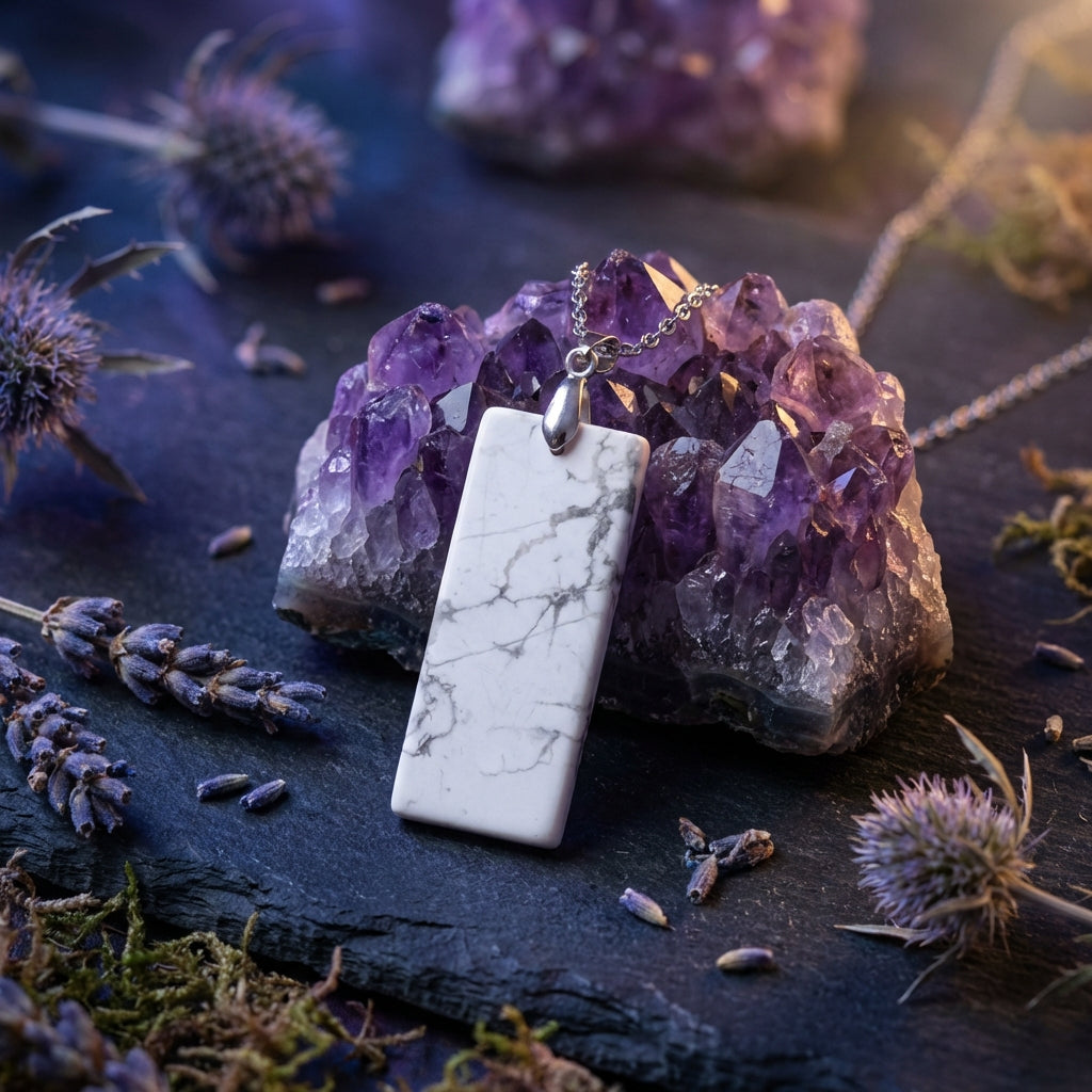Simple Natural Stone Amethyst Rectangle Pendant Necklace