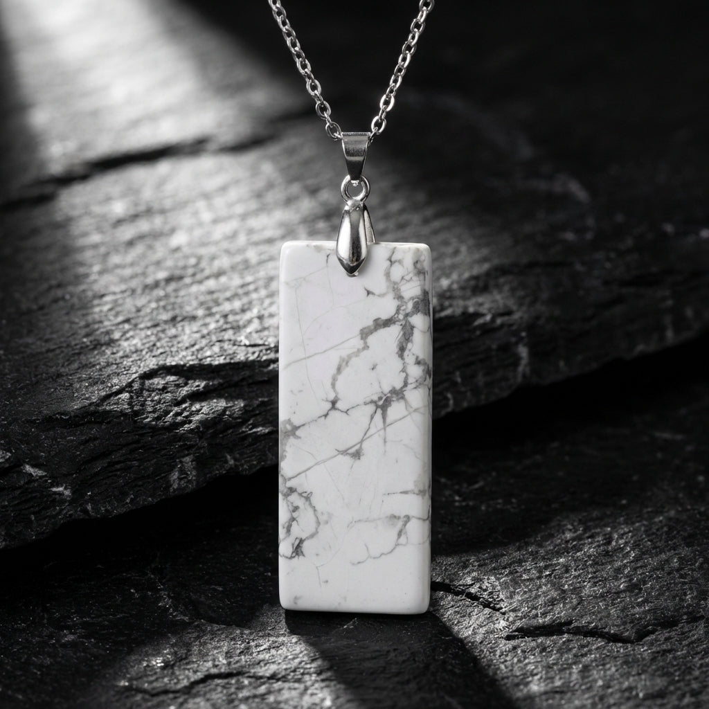 Simple Natural Stone Amethyst Rectangle Pendant Necklace