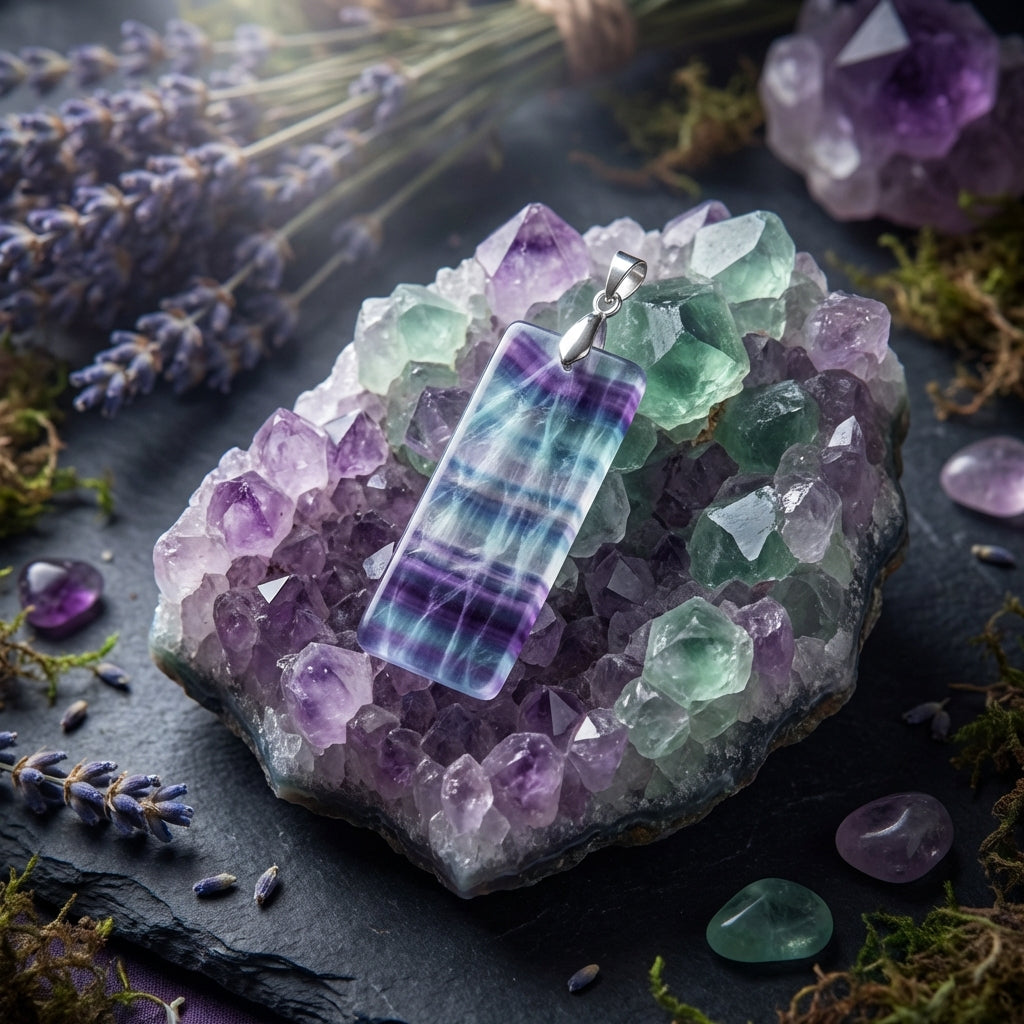 Simple Natural Stone Amethyst Rectangle Pendant Necklace