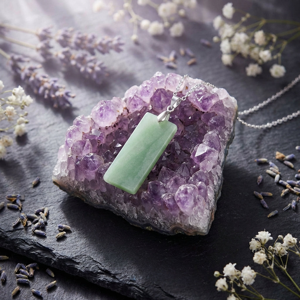 Simple Natural Stone Amethyst Rectangle Pendant Necklace