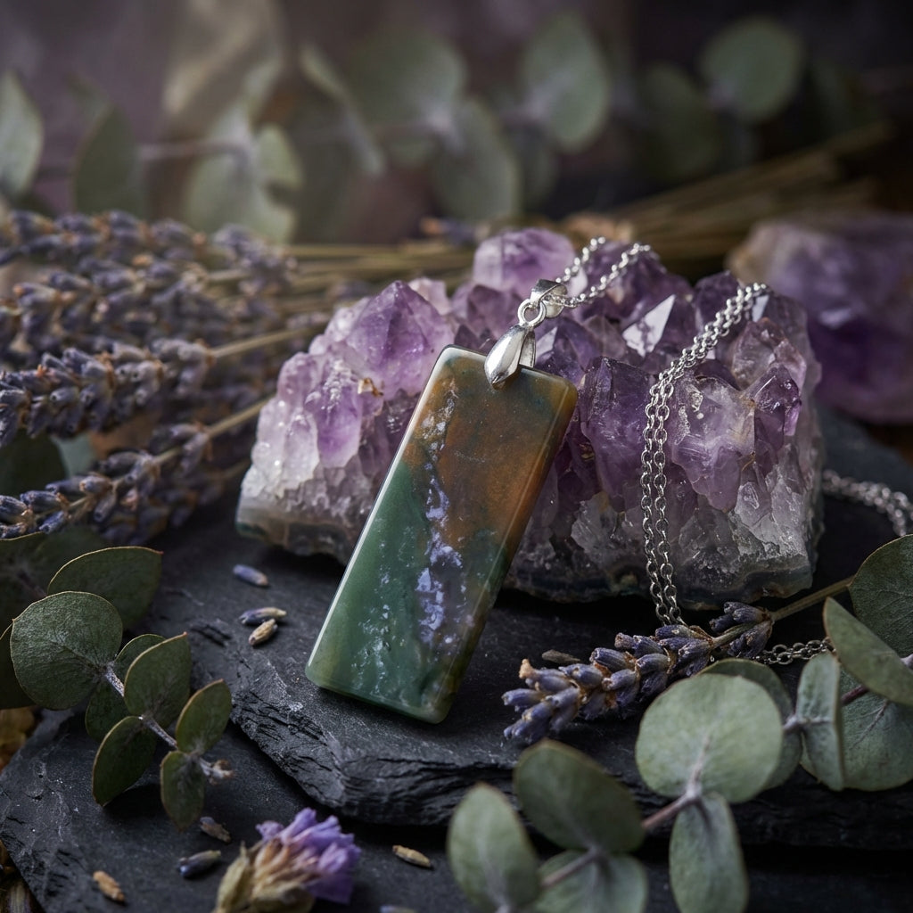 Simple Natural Stone Amethyst Rectangle Pendant Necklace